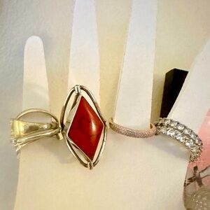 Vintage Handmade Coral and Turquoise parallelogram shape reversible ring